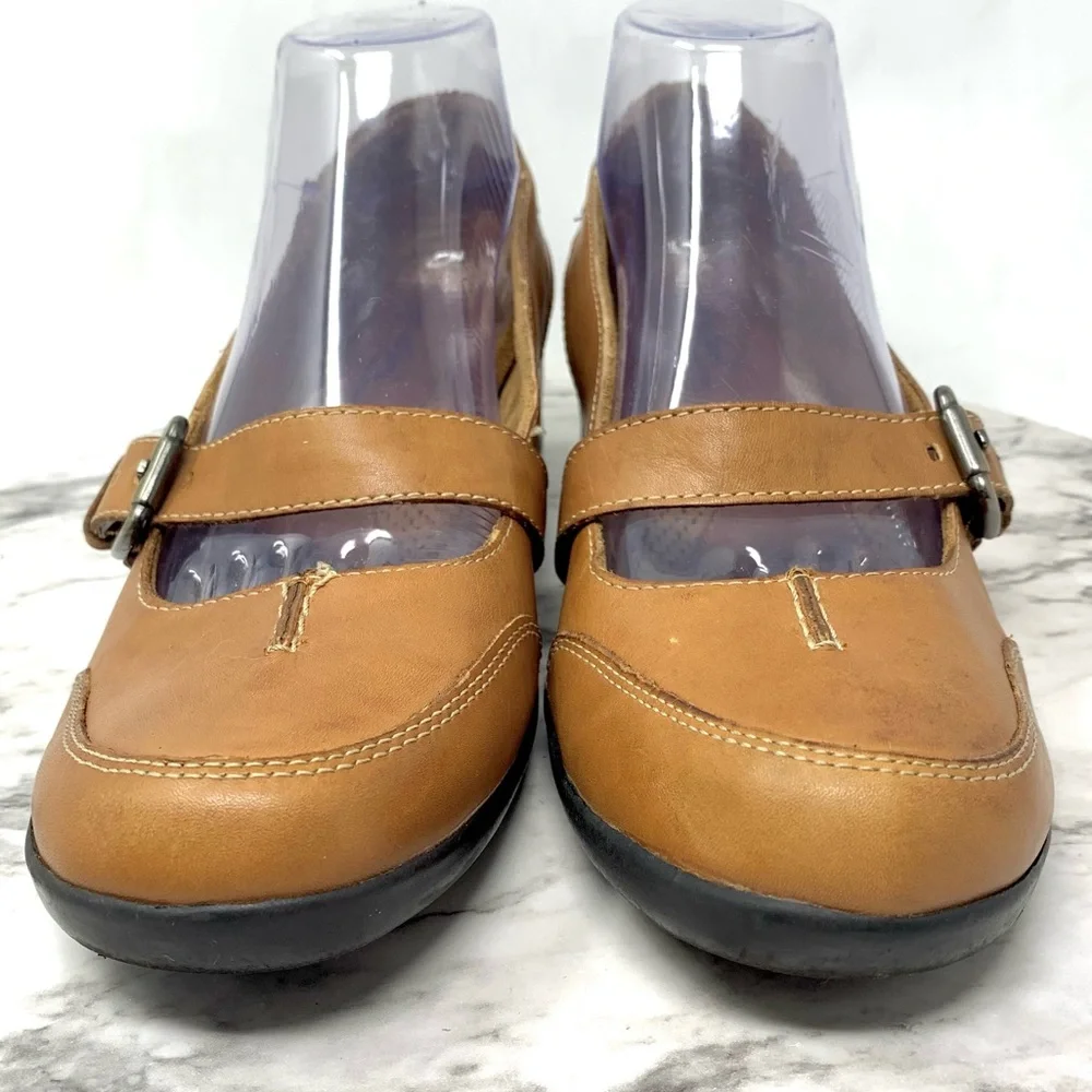 Natural Soul by Naturalizer Bakten Mary Jane Brown Leather Wedges 9 Classic